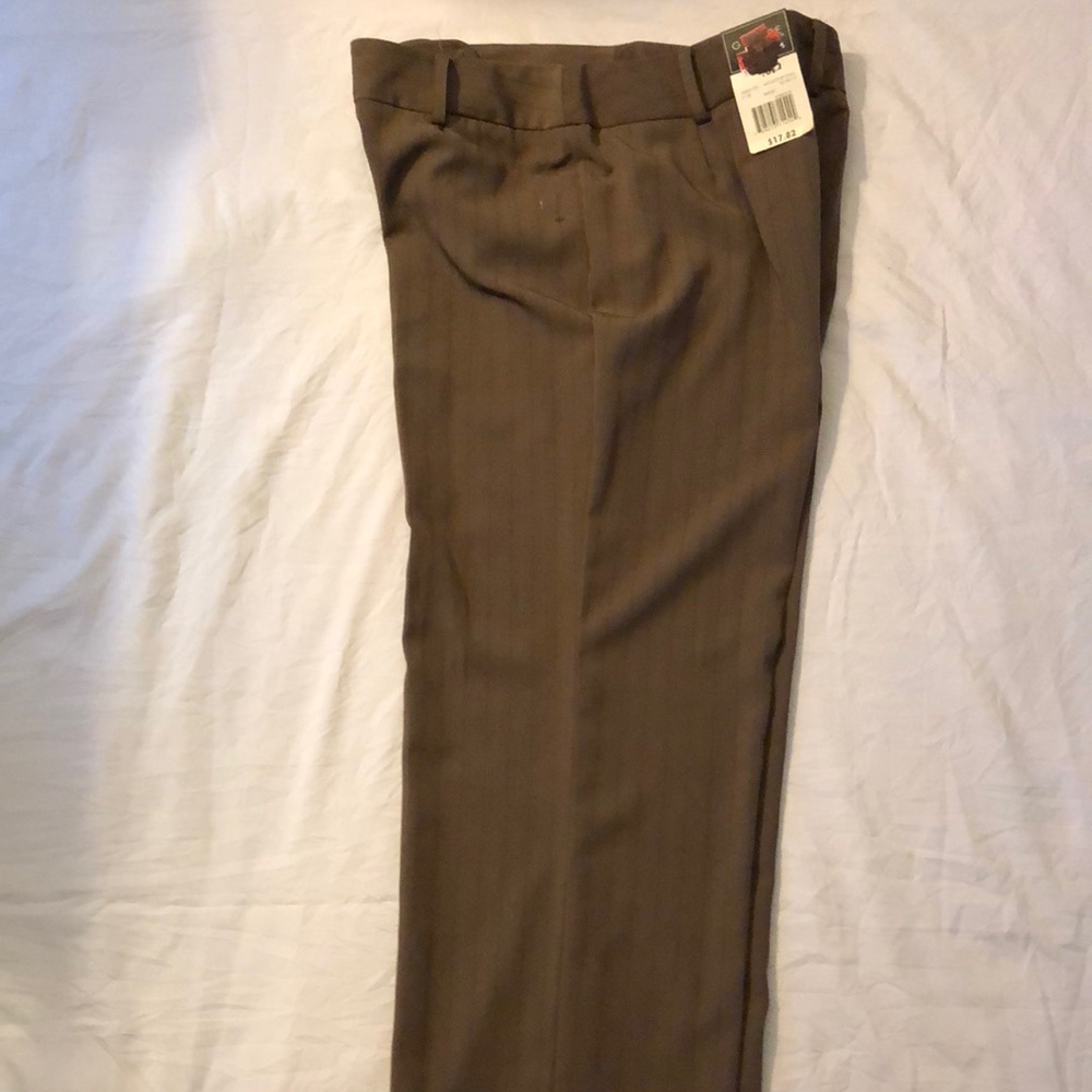 Brown Pinned Striped Dress Pants